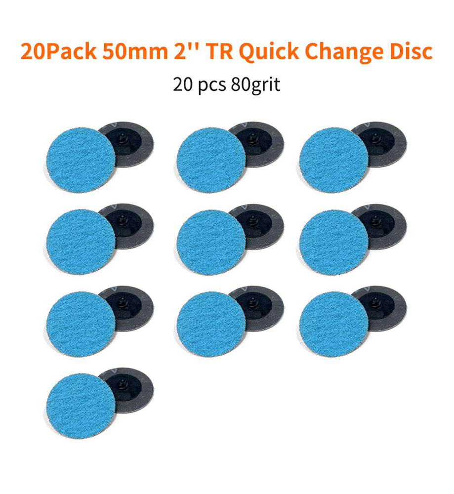 2 Inch 50mm Quick Change Zirconia Sanding Discs with a Male R-Type Backing Surface Finish Grind Polish Burr Rust Paint Removal Use with Die Grinder (20 Pack) - 40/60/80/120 Grit