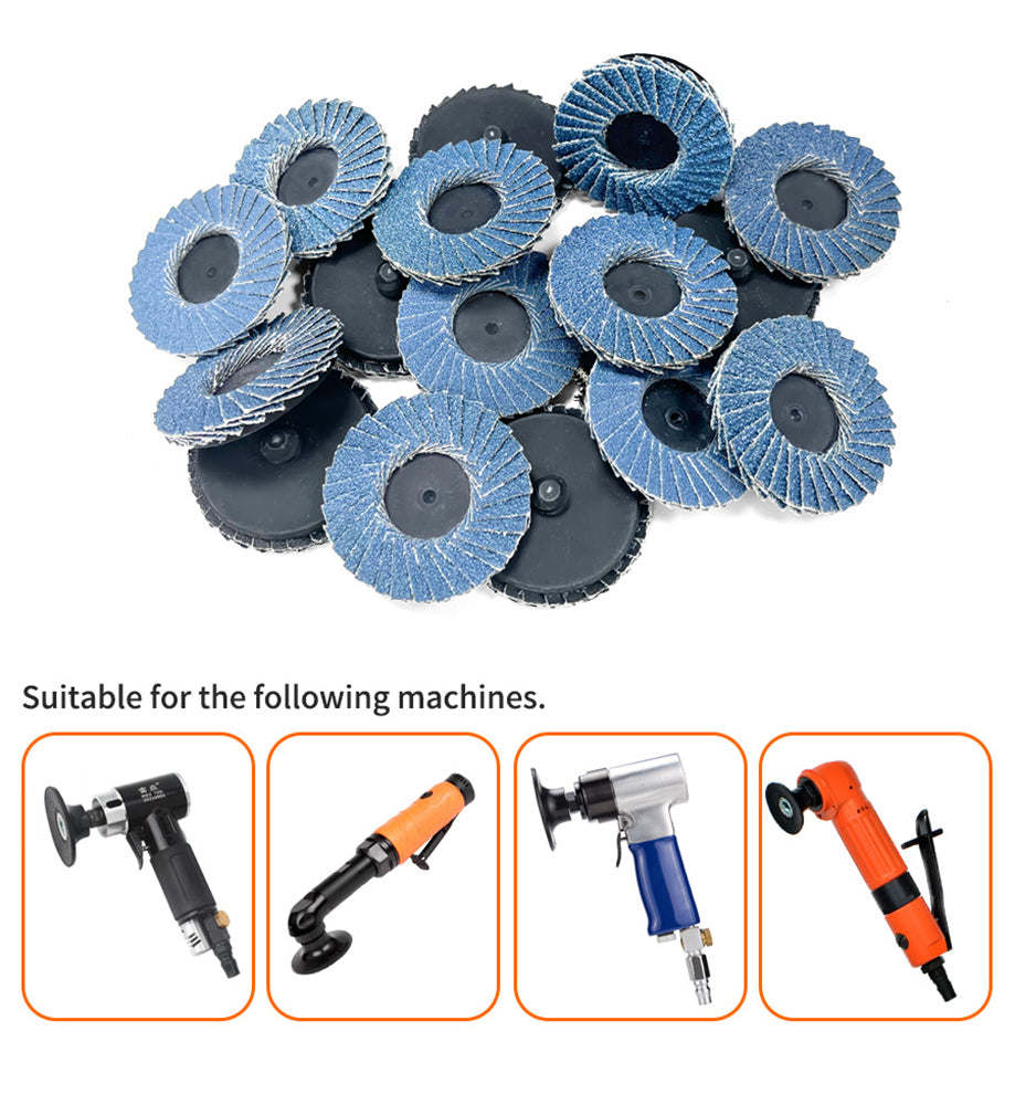 17pcs Abrasives 2" Quick Change Zirconia Flap Disc With Male R-Type Back Design For Cleaning Finishing Deburring Of Irregular Surfaces, 40 60 80 120 4pcs Each Grit, Sanding Disc Holder With 1/4inch Shank Grinding Disc Accessories