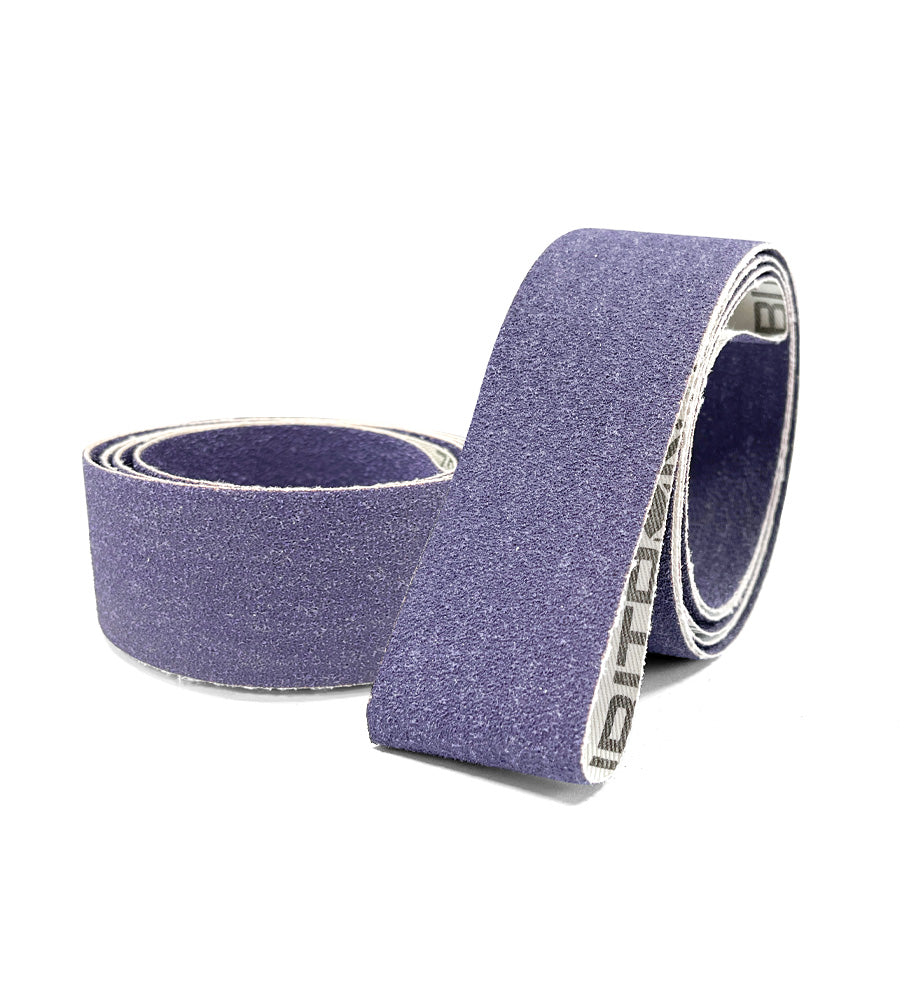 3M™ Cubitron™ II Cloth Belt 726A, J-weight backing, Used for Metalworking applications, Purple, Ceramic Grain