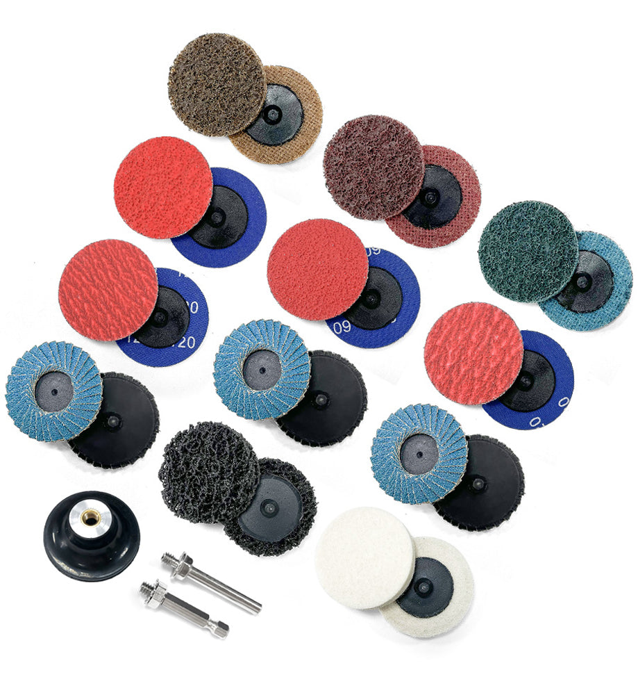 25pcs Sanding Discs Set, 2 Inch Quick Change Roloc Disc With 1/4" Shank Surface Conditioning Disc Holder Die Grinder Accessories For Stainless Steel Metal Grind Polish Finish Burr Rust Paint Removal Multipurpose Compressed Wool Discs