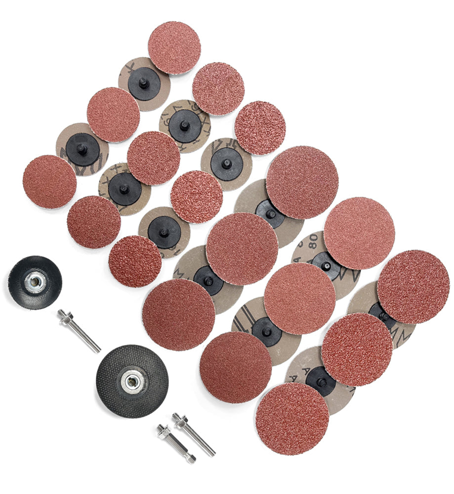 5pcs Each Of 36 60 80 Grits With 1/4" Shank Pad Holder, 2 Inch 50mm Aluminum Oxide Quick Change Discs Set, For Surface Prep Strip Grind Polish Finish Burr Rust Paint Removal