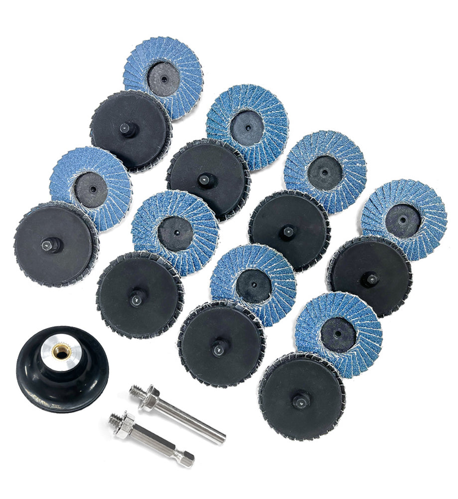 17pcs Abrasives 2" Quick Change Zirconia Flap Disc With Male R-Type Back Design For Cleaning Finishing Deburring Of Irregular Surfaces, 40 60 80 120 4pcs Each Grit, Sanding Disc Holder With 1/4inch Shank Grinding Disc Accessories