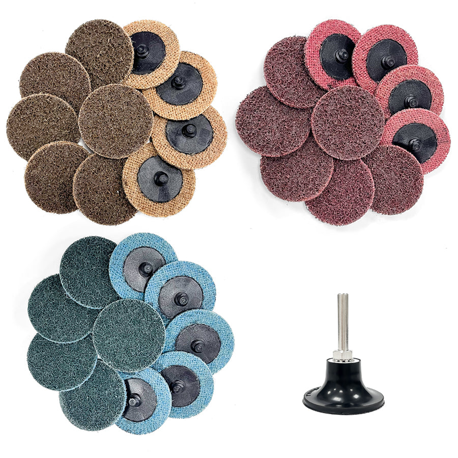 31 Pack 2 inch Nylon Surface Conditioning Quick Change Sanding Discs with R-Type Backing, 10 Pcs Each of Coarse Medium Fine, with 1/4 inch Disc Pad Holder, for Die Grinder Polish Burr Rust Paint Removal