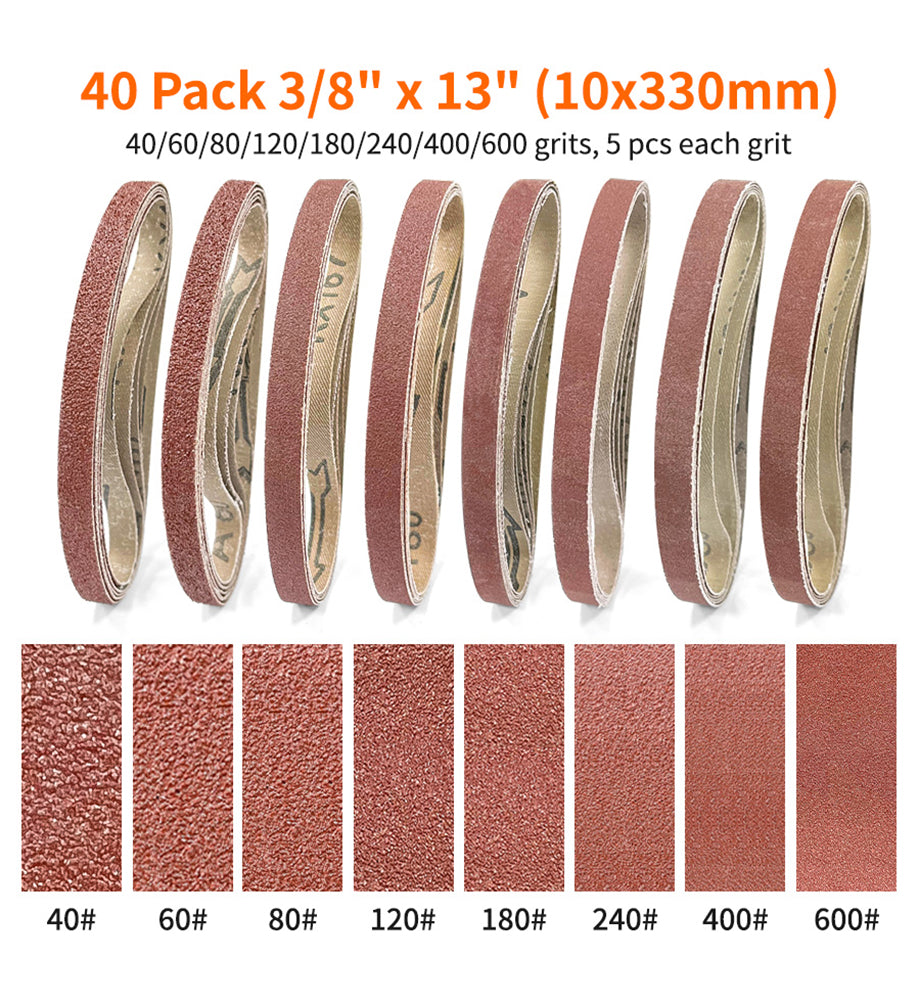 40pcs Set Sanding Belt 10x330mm 40/60/80/120/180/240/400/600 Each Grit Of 5, Aluminum Oxide Sanding Belt, Suitable For Wood/Cutter Grinding