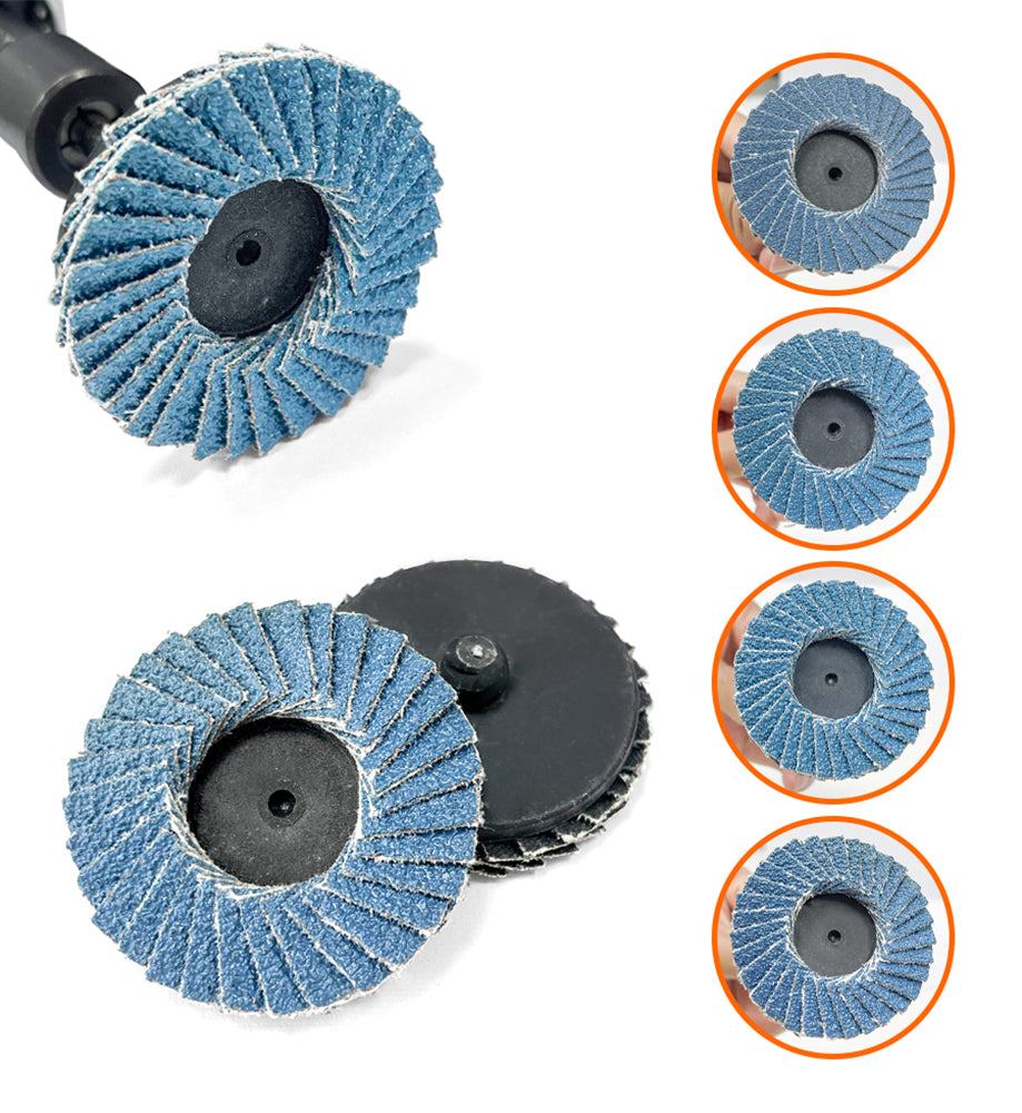 17pcs Abrasives 2" Quick Change Zirconia Flap Disc With Male R-Type Back Design For Cleaning Finishing Deburring Of Irregular Surfaces, 40 60 80 120 4pcs Each Grit, Sanding Disc Holder With 1/4inch Shank Grinding Disc Accessories