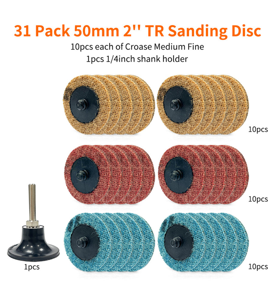 2 inch Quick Change Discs 31Pcs Sanding Discs 1Pcs 1/4'' Holder, Surface Conditioning Discs, for Die Grinder Surface Prep Strip Grind Polish Finish Burr Rust Paint Removal