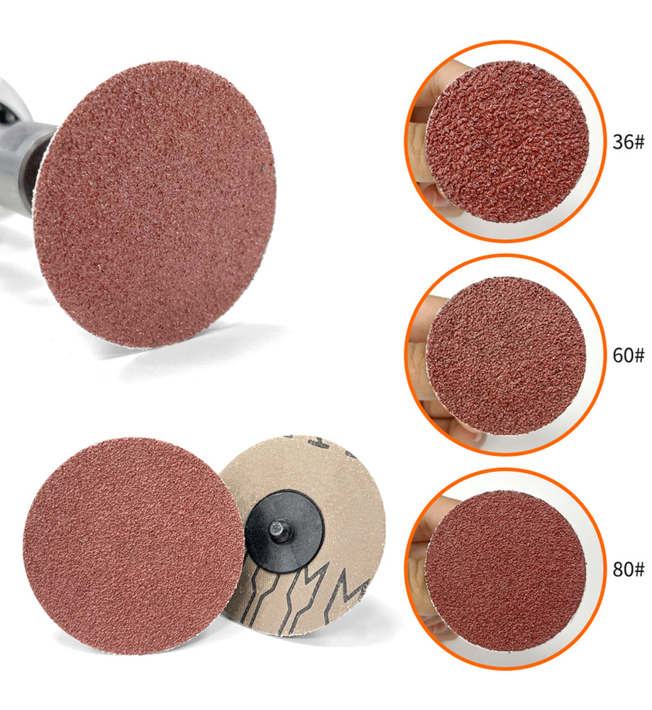 5pcs Each Of 36 60 80 Grits With 1/4" Shank Pad Holder, 2 Inch 50mm Aluminum Oxide Quick Change Discs Set, For Surface Prep Strip Grind Polish Finish Burr Rust Paint Removal