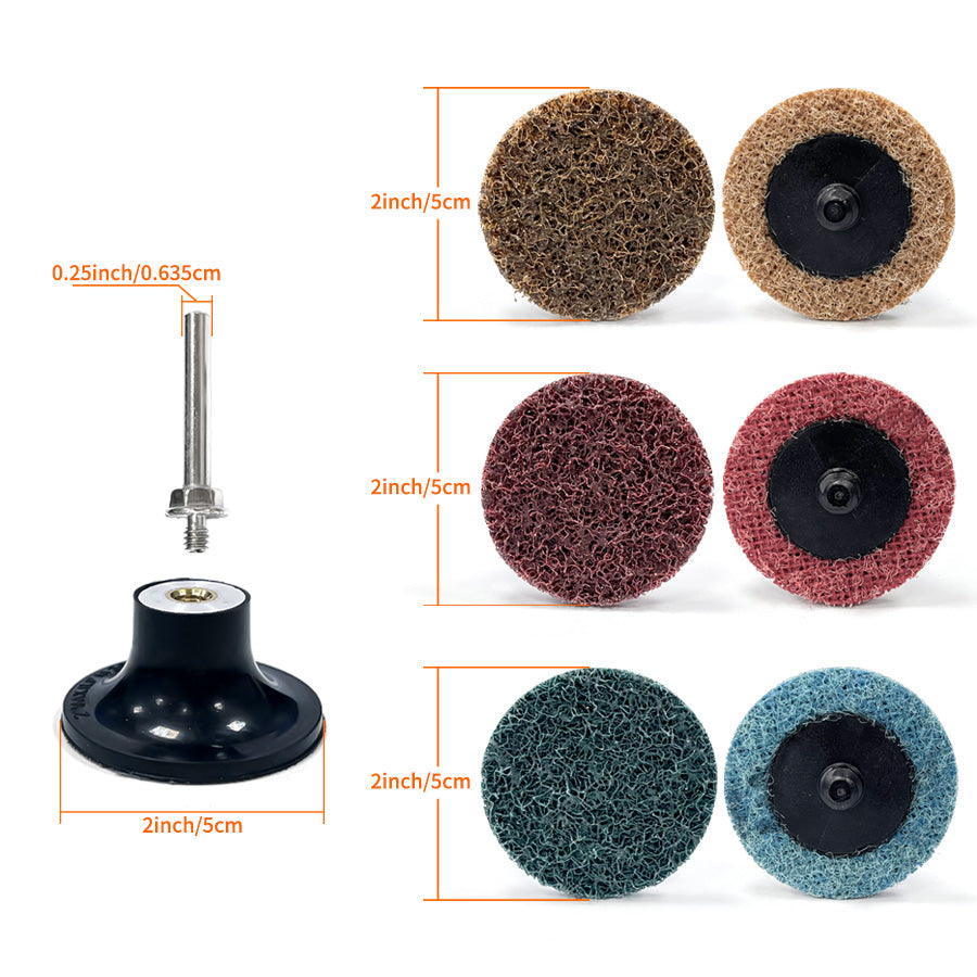31 Pack 2 inch Nylon Surface Conditioning Quick Change Sanding Discs with R-Type Backing, 10 Pcs Each of Coarse Medium Fine, with 1/4 inch Disc Pad Holder, for Die Grinder Polish Burr Rust Paint Removal