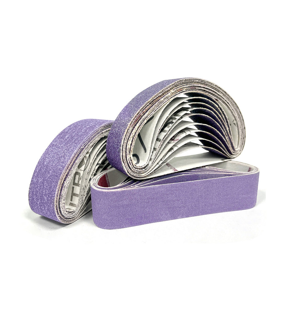 3M™ Cubitron™ II Cloth Belt 726A, J-weight backing, Used for Metalworking applications, Purple, Ceramic Grain