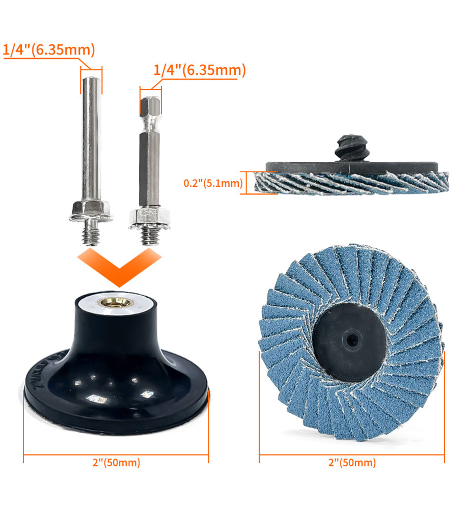 17pcs Abrasives 2" Quick Change Zirconia Flap Disc With Male R-Type Back Design For Cleaning Finishing Deburring Of Irregular Surfaces, 40 60 80 120 4pcs Each Grit, Sanding Disc Holder With 1/4inch Shank Grinding Disc Accessories