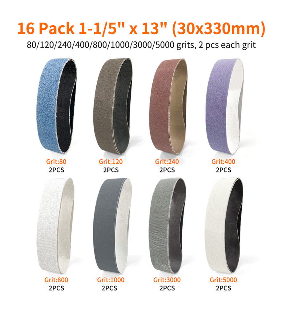 16pcs 1-1/5" X 13" 30x330mm Replacement Knife Sharpener Sanding Belt Kit For Work Sharp Knife & Tool Sharpener,For Metal Grinding Sanding Polishing 2Pcs Each 80/120/240/400/800/1000/3000/5000 Grits