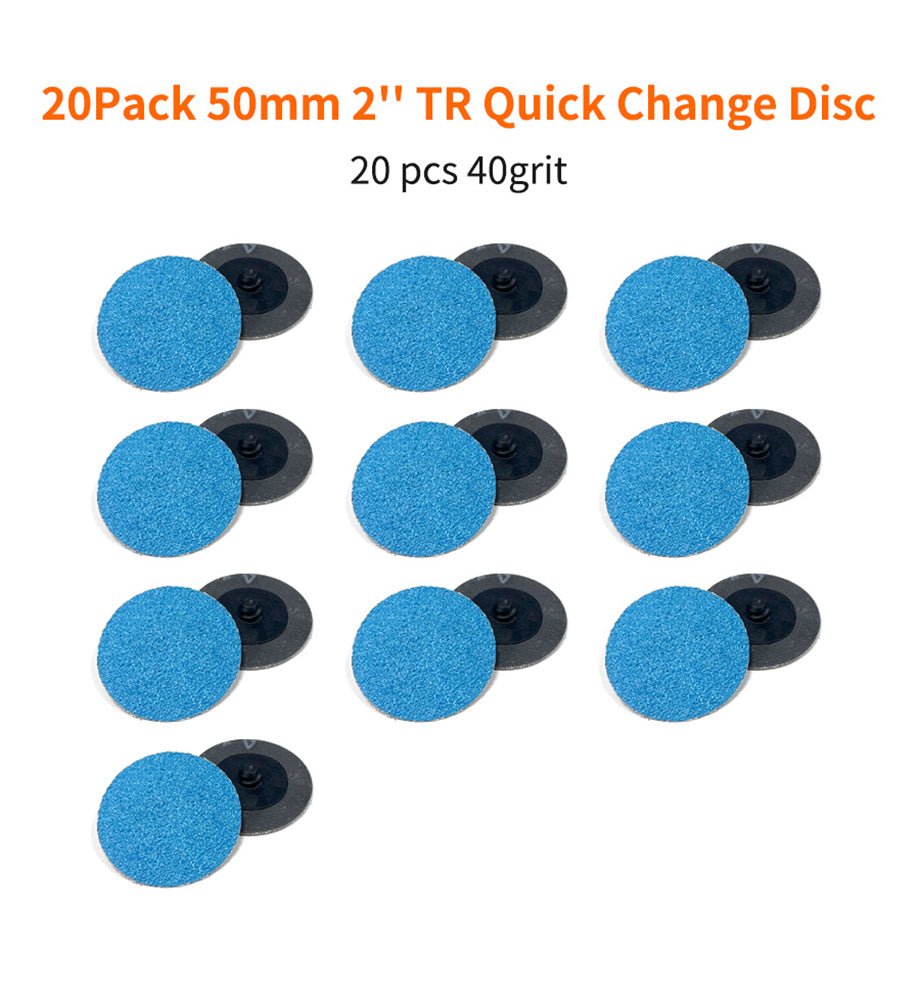 2 Inch 50mm Quick Change Zirconia Sanding Discs with a Male R-Type Backing Surface Finish Grind Polish Burr Rust Paint Removal Use with Die Grinder (20 Pack) - 40/60/80/120 Grit